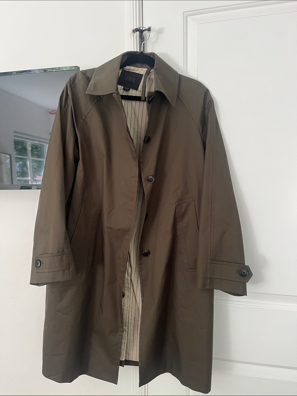 ZARA Olive Trench Coat with Button Front